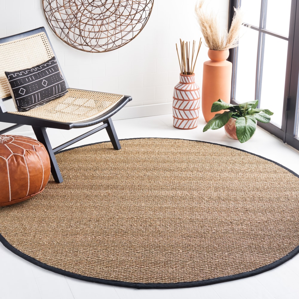 Tapis fibre naturelle en herbiers marins beige/noir, 183 cm — vue 3