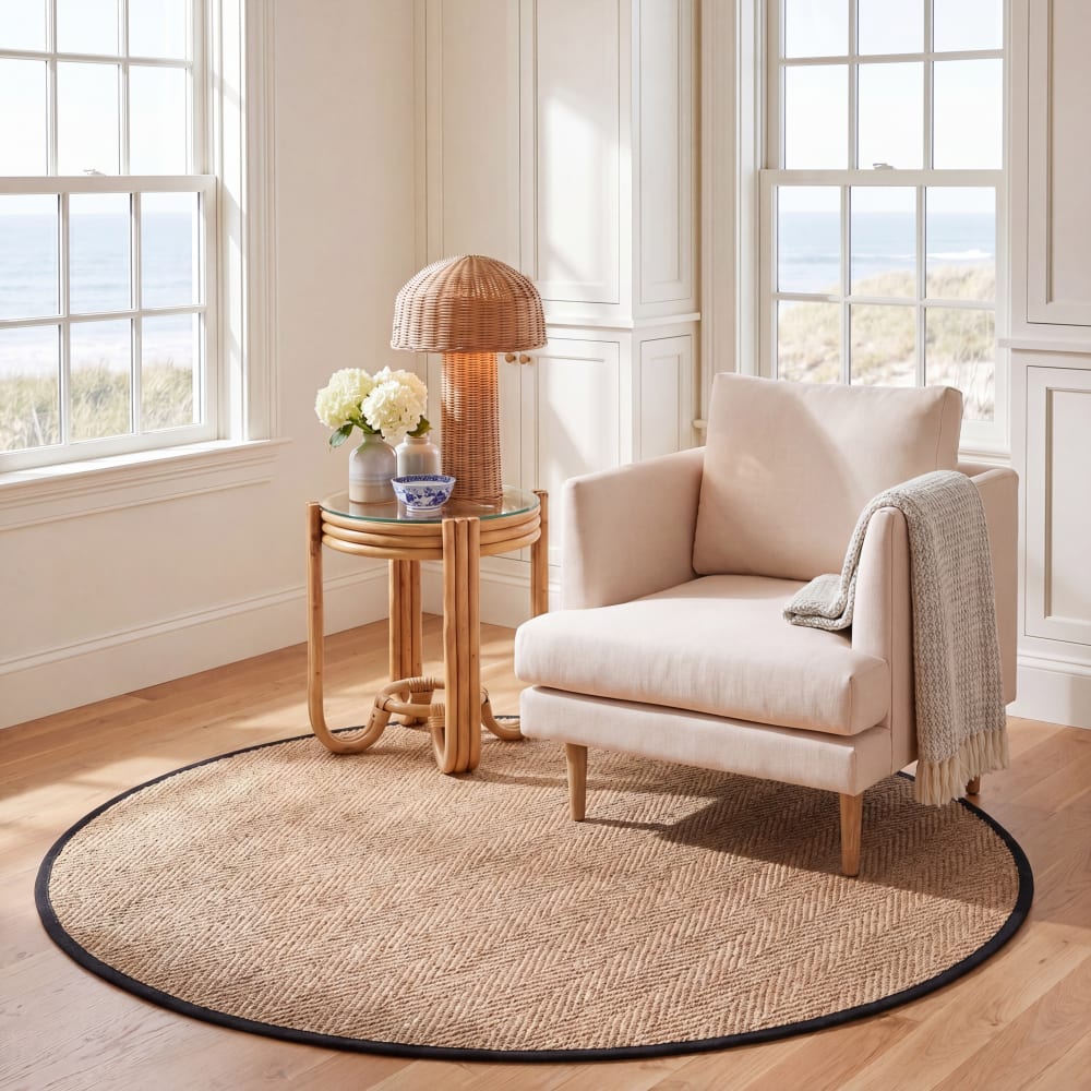Tapis fibre naturelle en herbiers marins beige/noir, 183 cm — vue 4