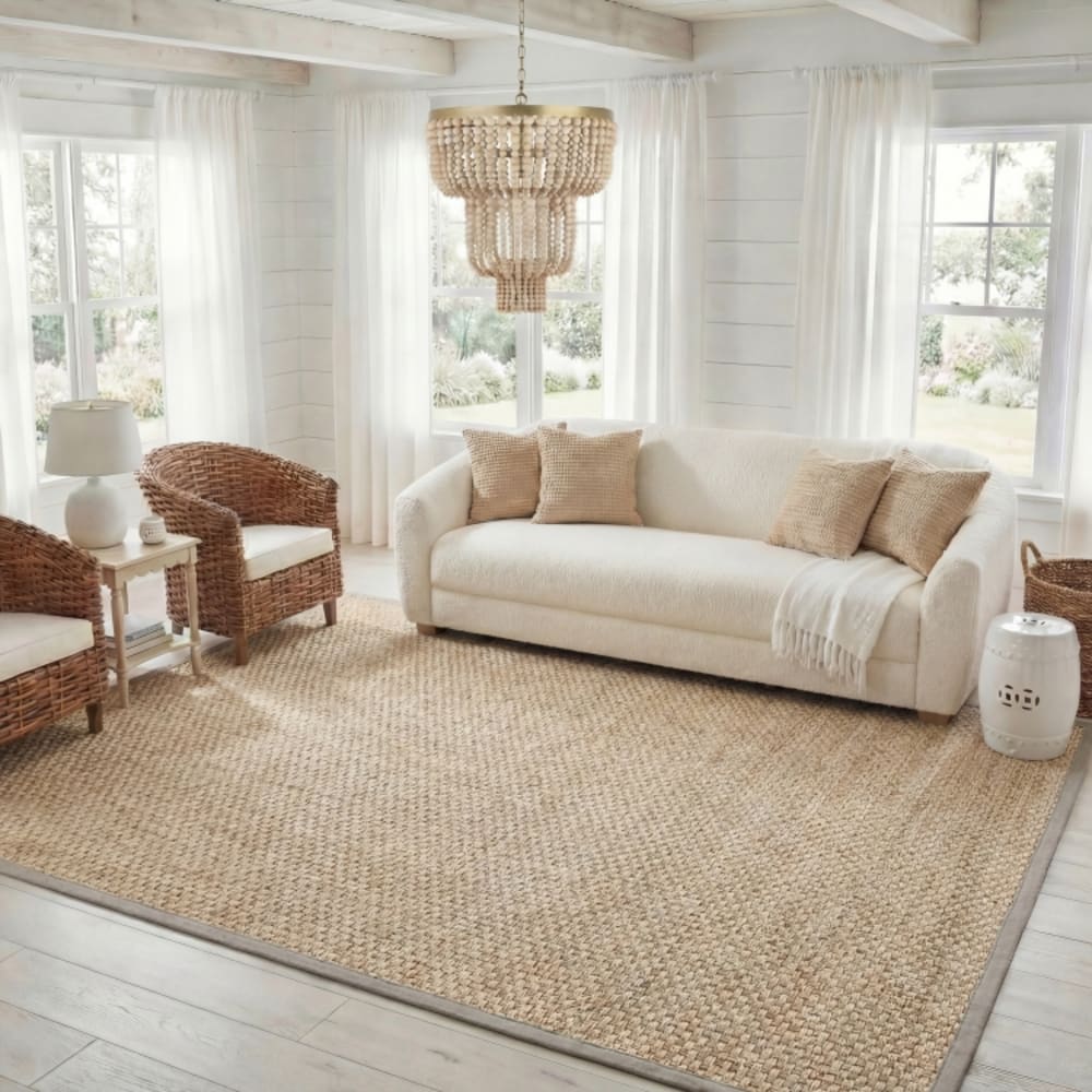 Tapis fibre naturelle en herbiers marins beige/gris, 91 x 91 cm — vue 3