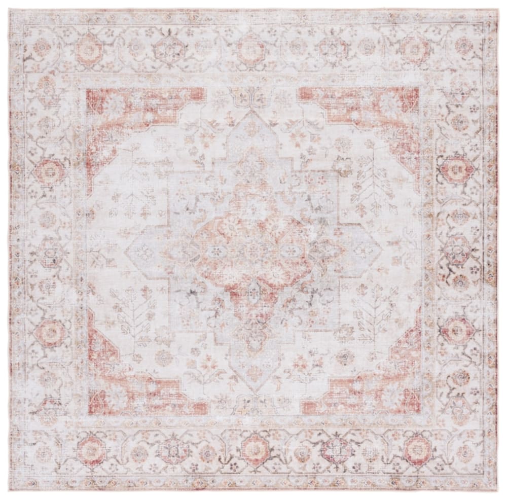 Tapis traditionnel en polyester gris/orange, 122 x 122 cm