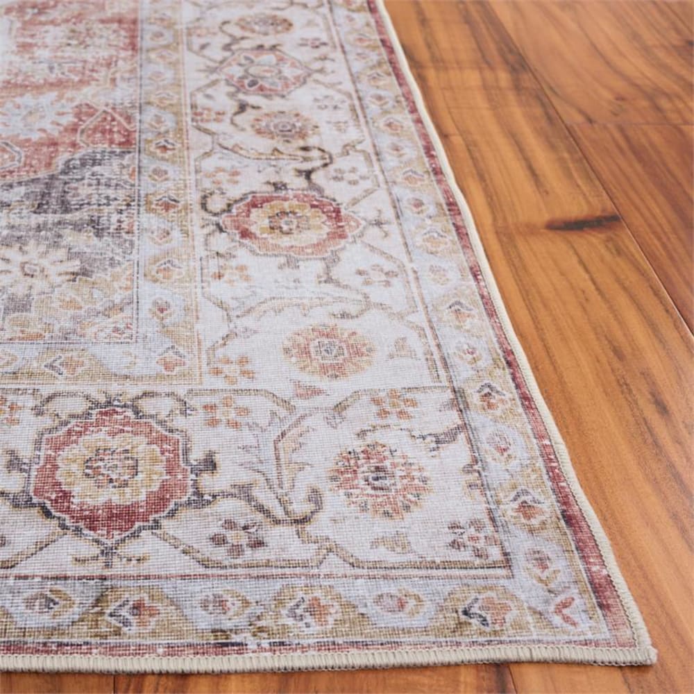 Tapis traditionnel en polyester gris/orange, 122 x 122 cm — vue 4