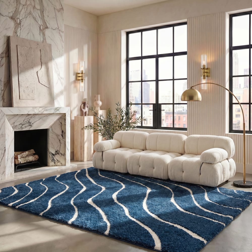 Tapis en polypropylène bleu/beige, 236 x 305 cm - Maisons du Monde