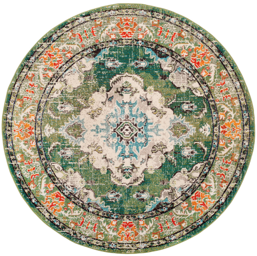Tapis traditionnel en polypropylène vert/bleu, 201 cm