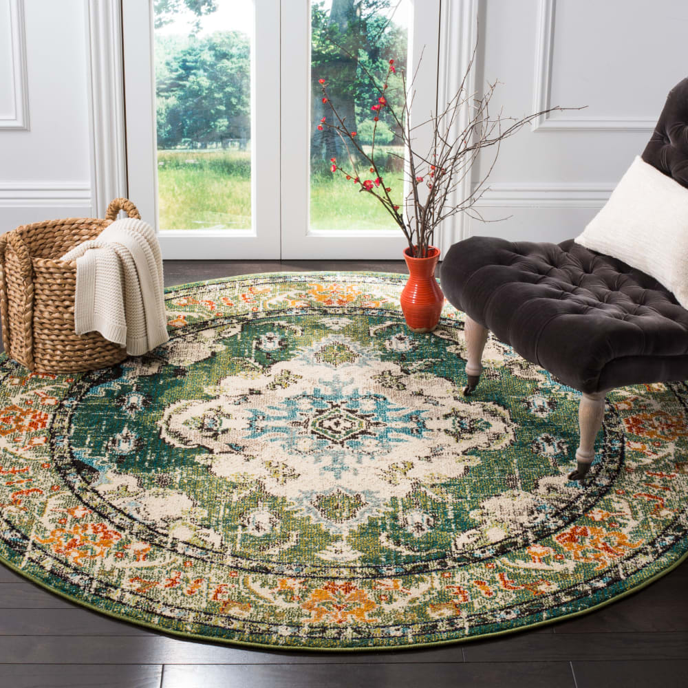 Tapis traditionnel en polypropylène vert/bleu, 201 cm — vue 3