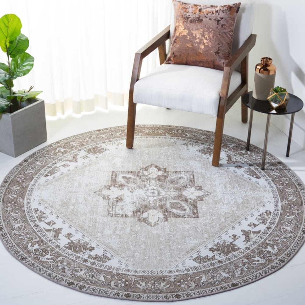 Tapis traditionnel en polyester vert/blanc, 122 cm — vue 3