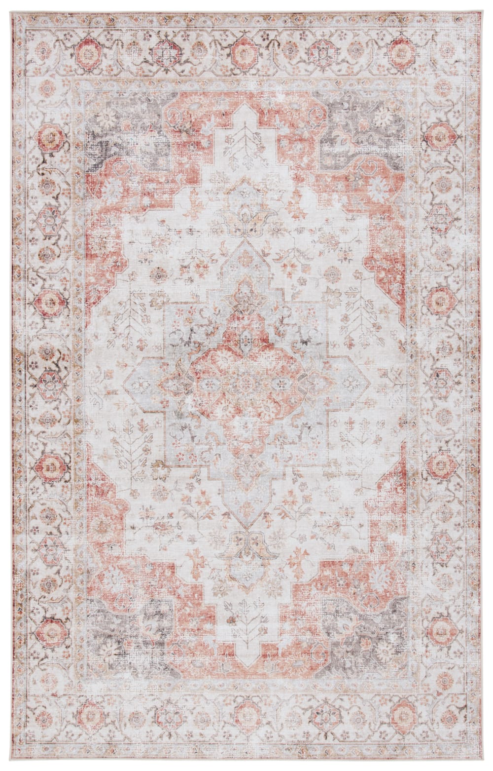 Tapis traditionnel en polyester gris/orange, 91 x 152 cm