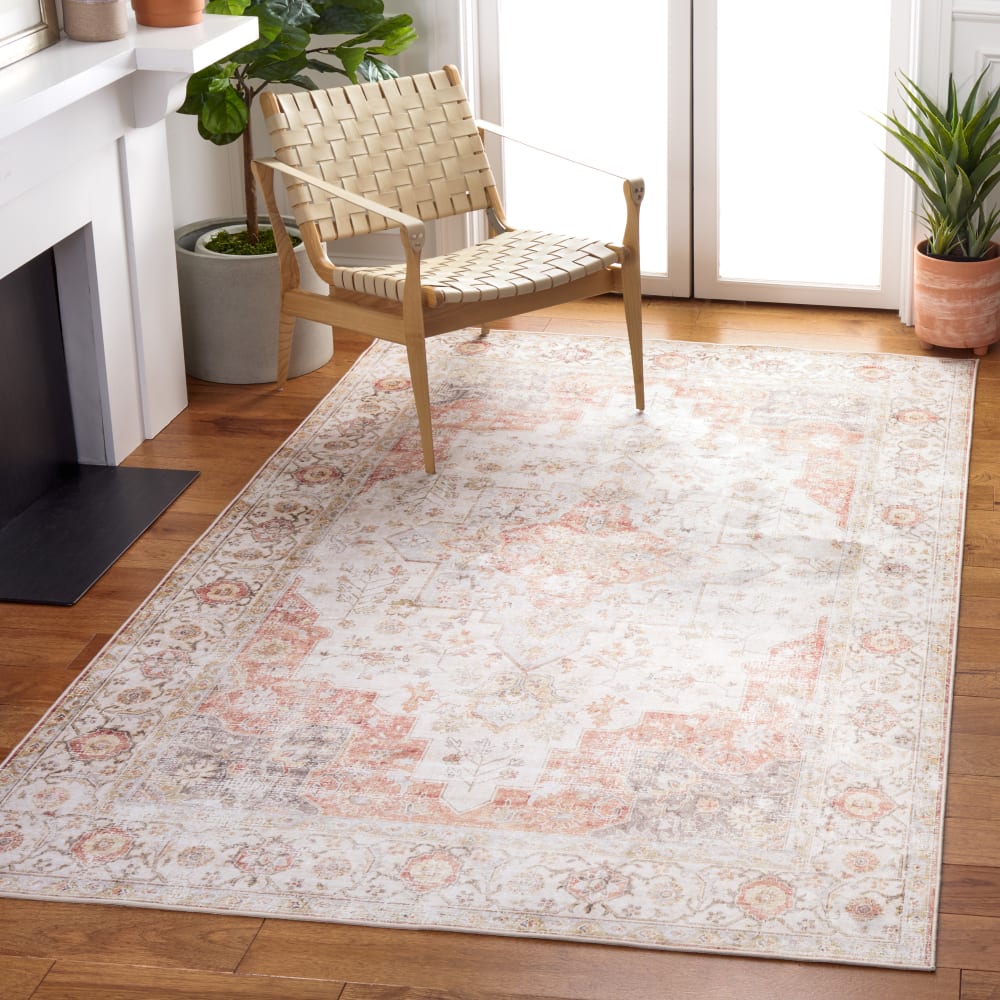Tapis traditionnel en polyester gris/orange, 91 x 152 cm — vue 3