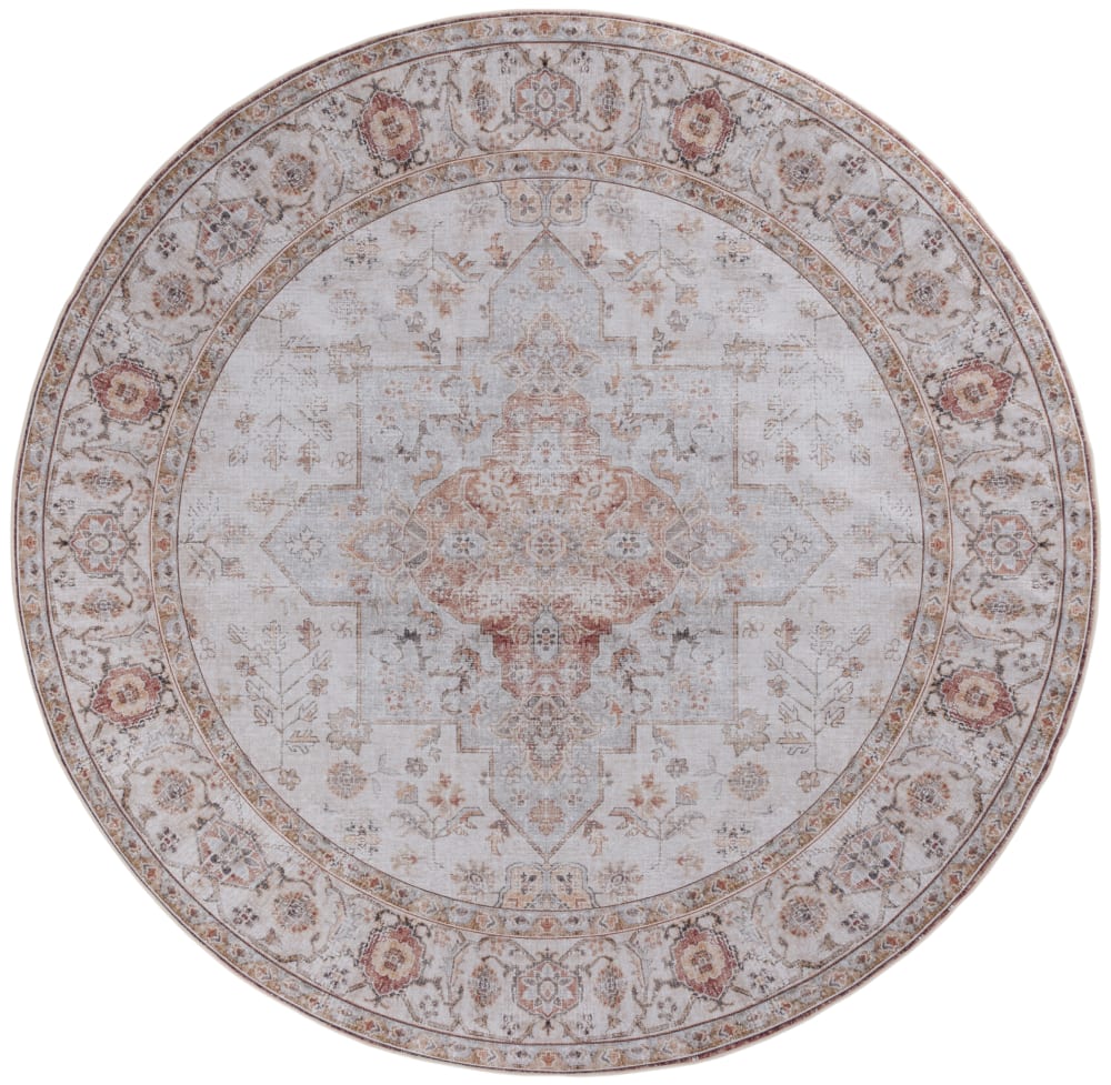 Tapis polyester gris clair/rouille 198 x 198 cm