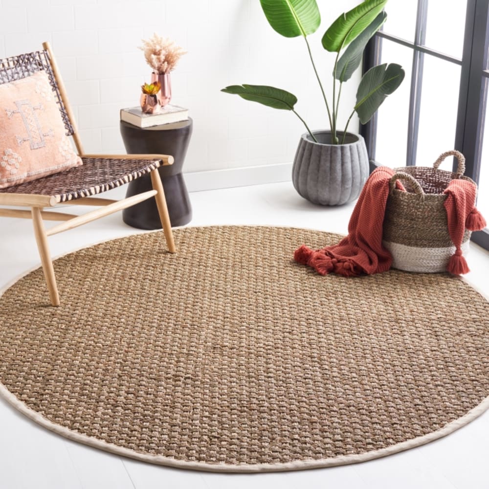 Tapis fibre naturelle en herbiers marins beige/blanc, 91 cm — vue 3