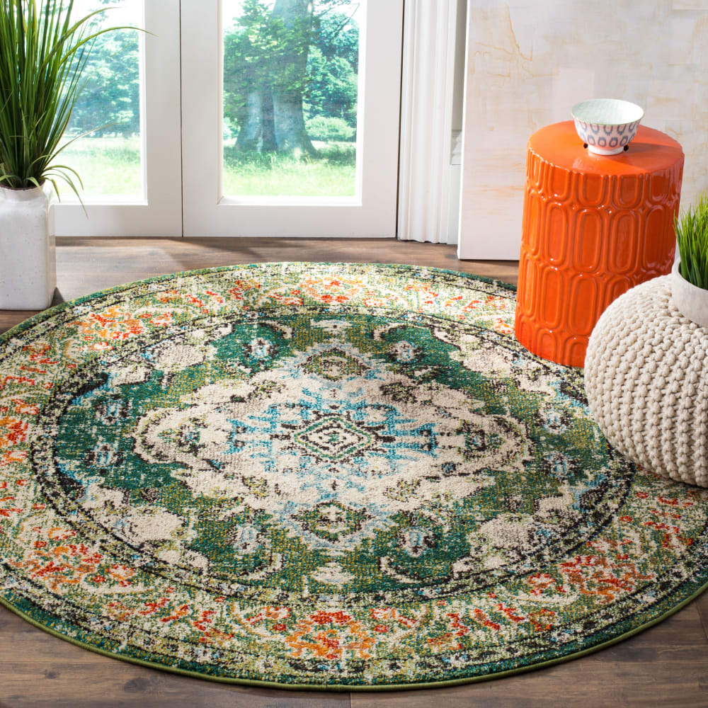 Tapis traditionnel en polypropylène vert/bleu, 122 cm - Maisons du Monde