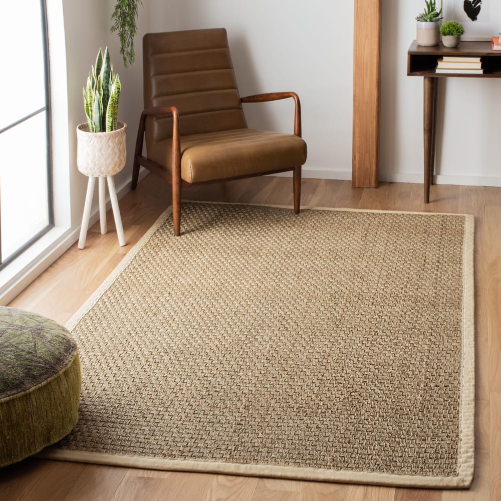 Tapis fibre naturelle en herbiers marins beige/blanc, 122 x 183 cm — vue 3