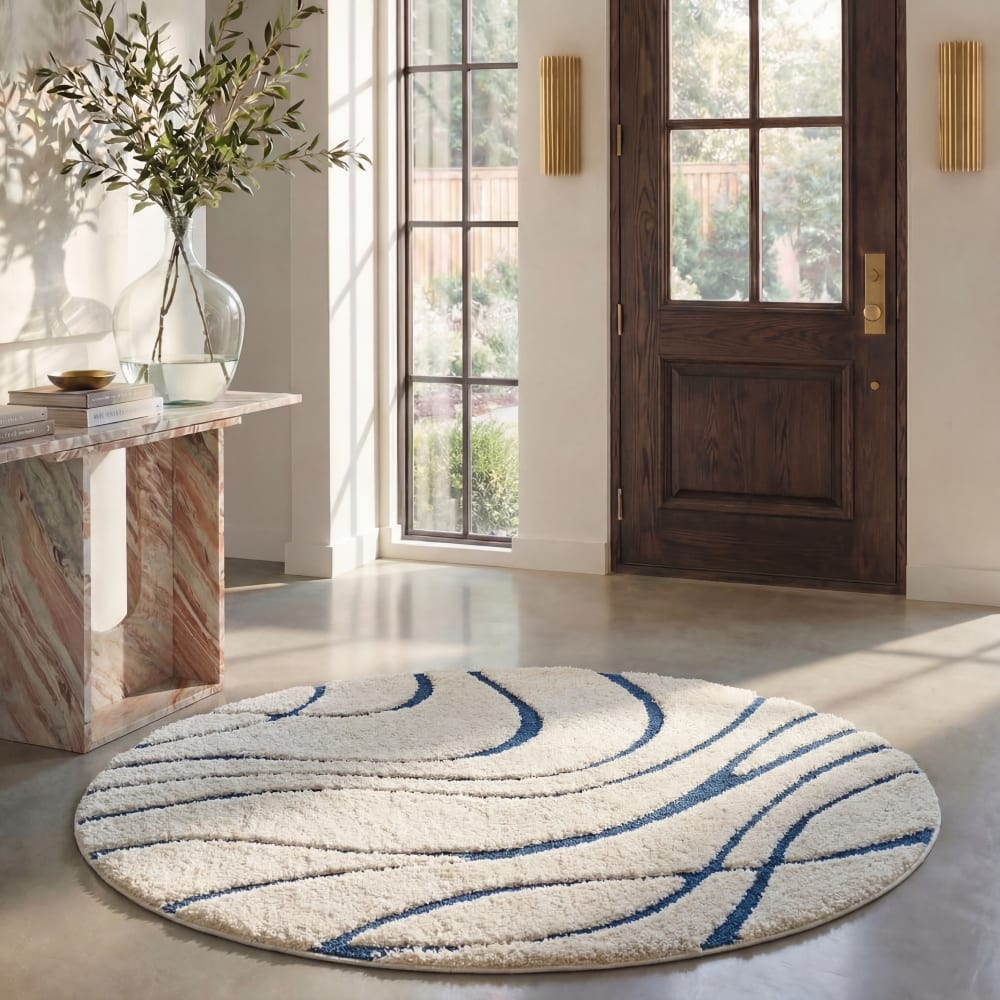 Tapis en polypropylène beige/bleu, 122 cm - Maisons du Monde
