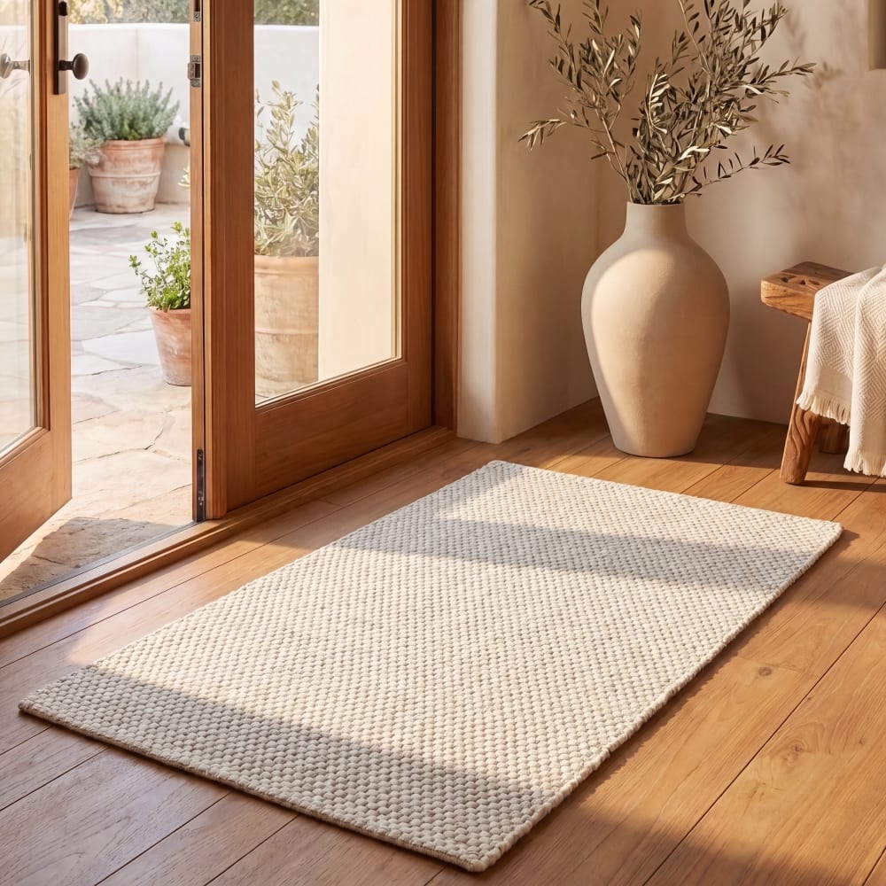 Tapis bohémien en laine blanc, 122 x 122 cm — vue 3