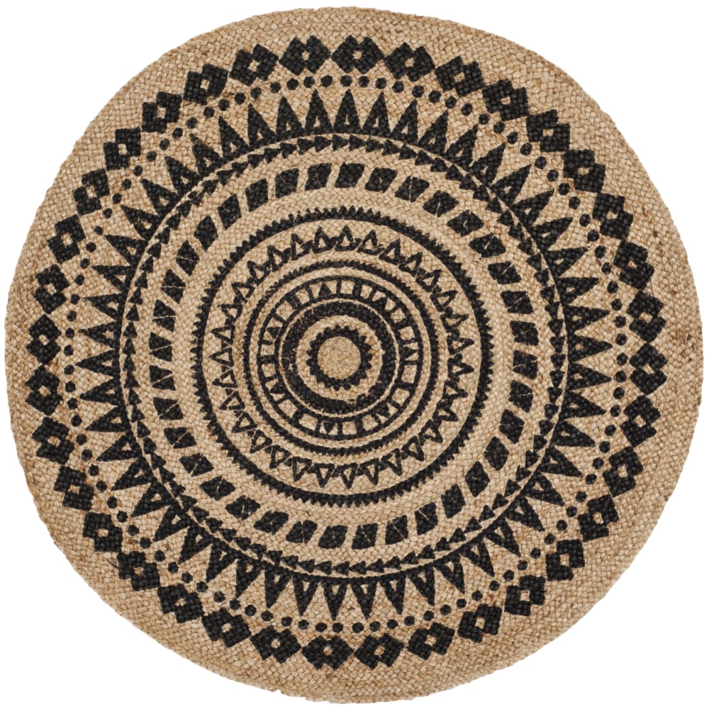 Safavieh Tapis fibre naturelle en jute noir/beige, 122 cm style campagne