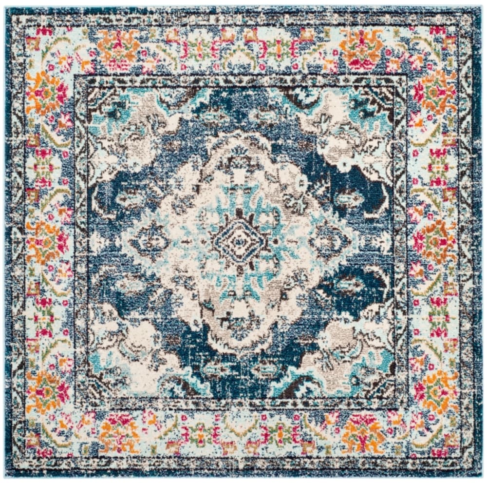 Tapis traditionnel en polypropylène bleu, 122 x 122 cm
