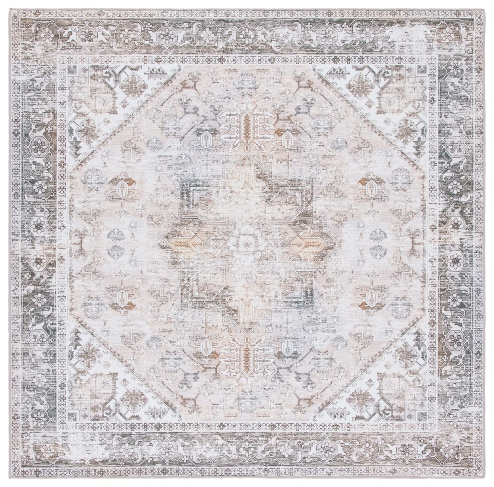 Tapis traditionnel en polyester beige/gris, 183 x 183 cm