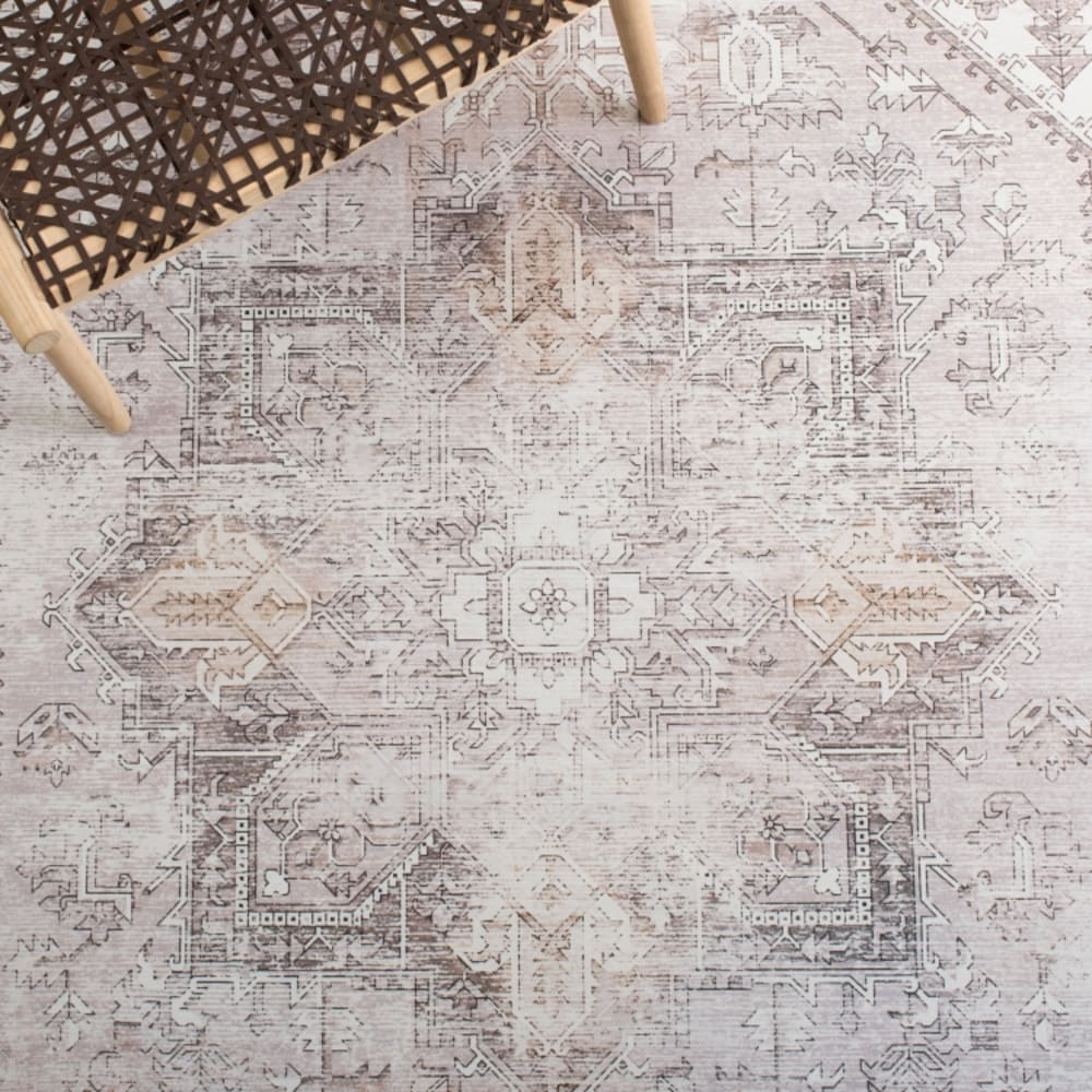 Tapis traditionnel en polyester beige/gris, 183 x 183 cm — vue 3
