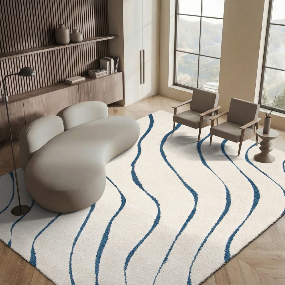 Tapis en polypropylène beige/bleu, 236 x 305 cm — vue 3
