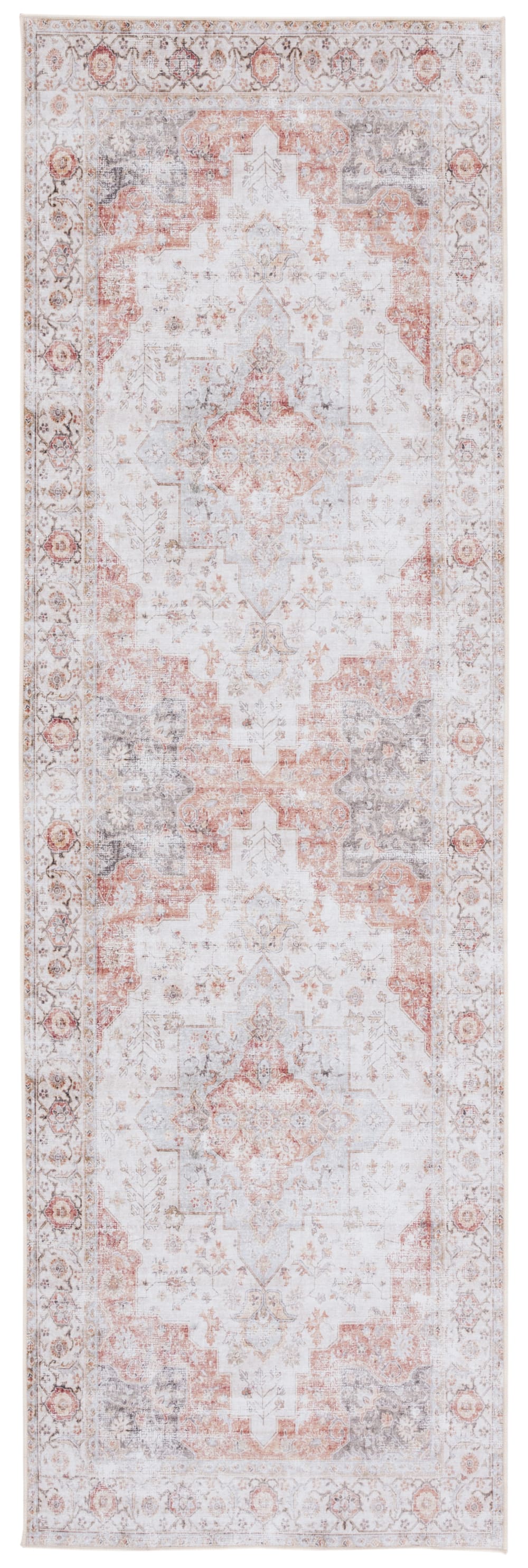 Tapis traditionnel en polyester gris/orange, 76 x 122 cm