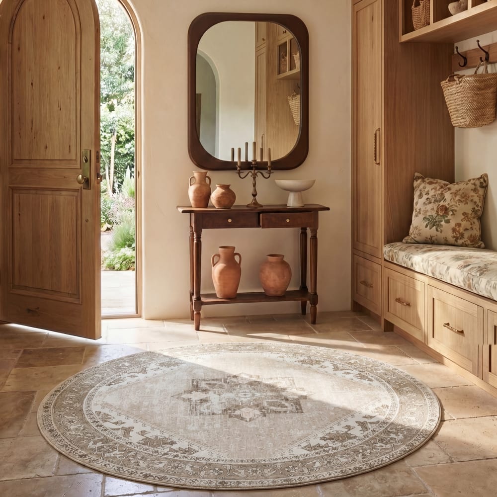 Tapis traditionnel en polyester vert/blanc, 183 cm - Maisons du Monde