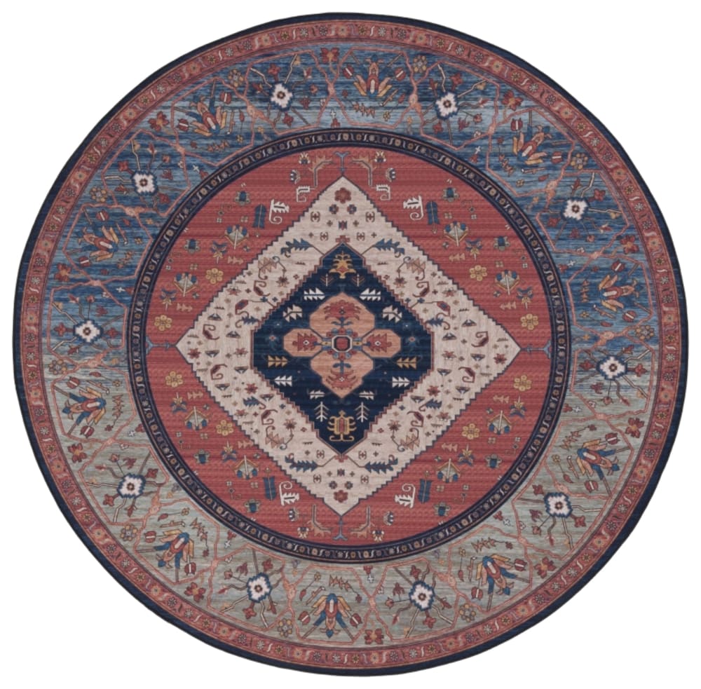 Tapis traditionnel en polyester orange/bleu, 122 cm