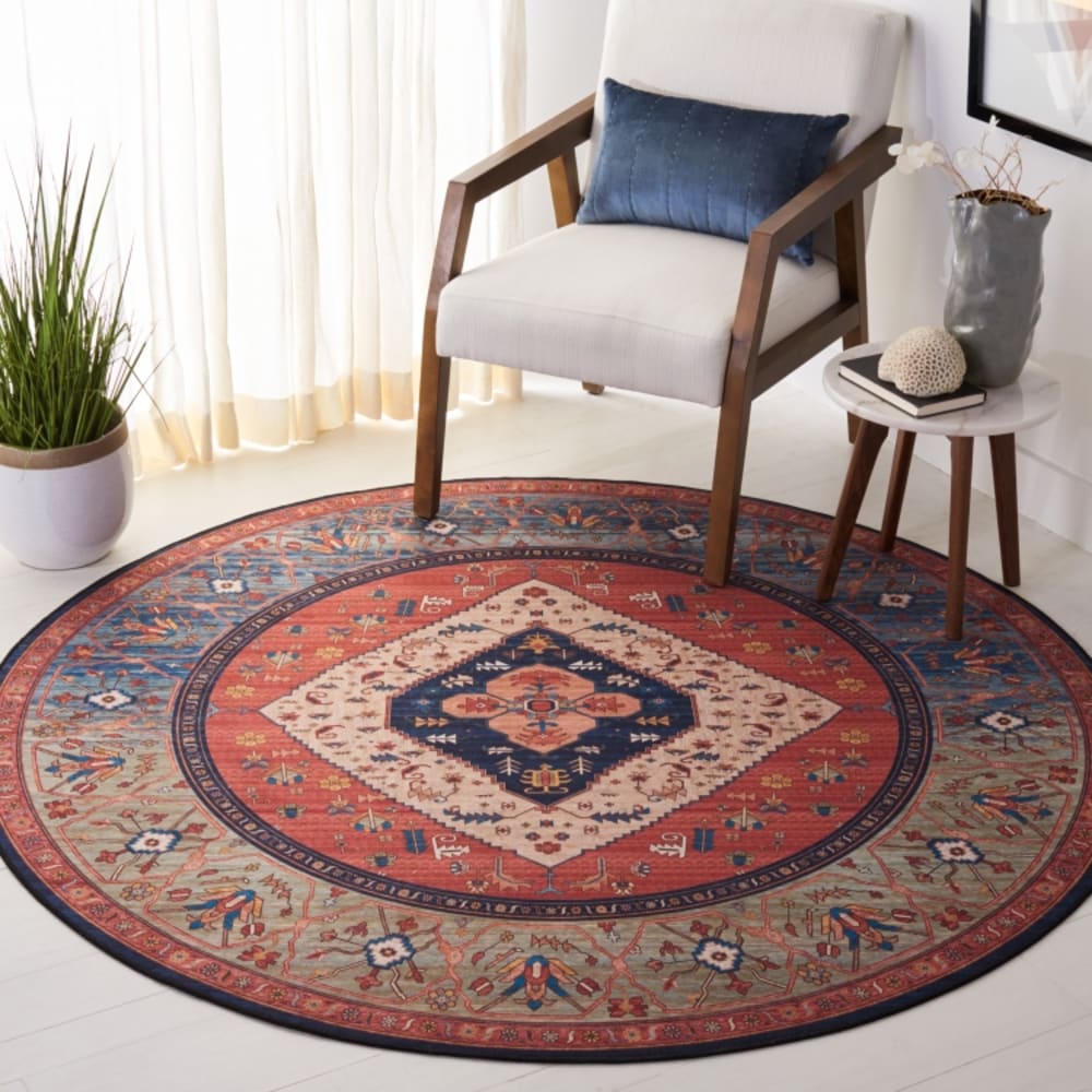 Tapis traditionnel en polyester orange/bleu, 122 cm — vue 3