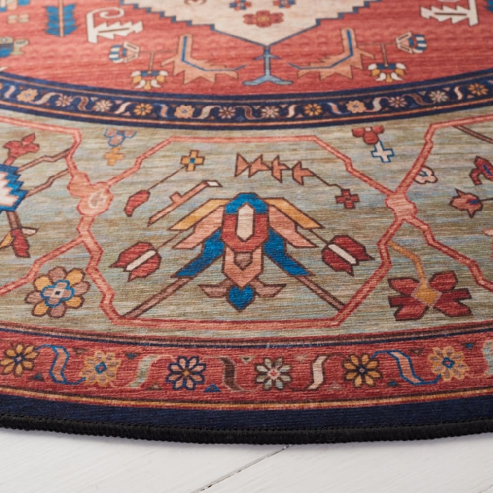 Tapis traditionnel en polyester orange/bleu, 122 cm — vue 4