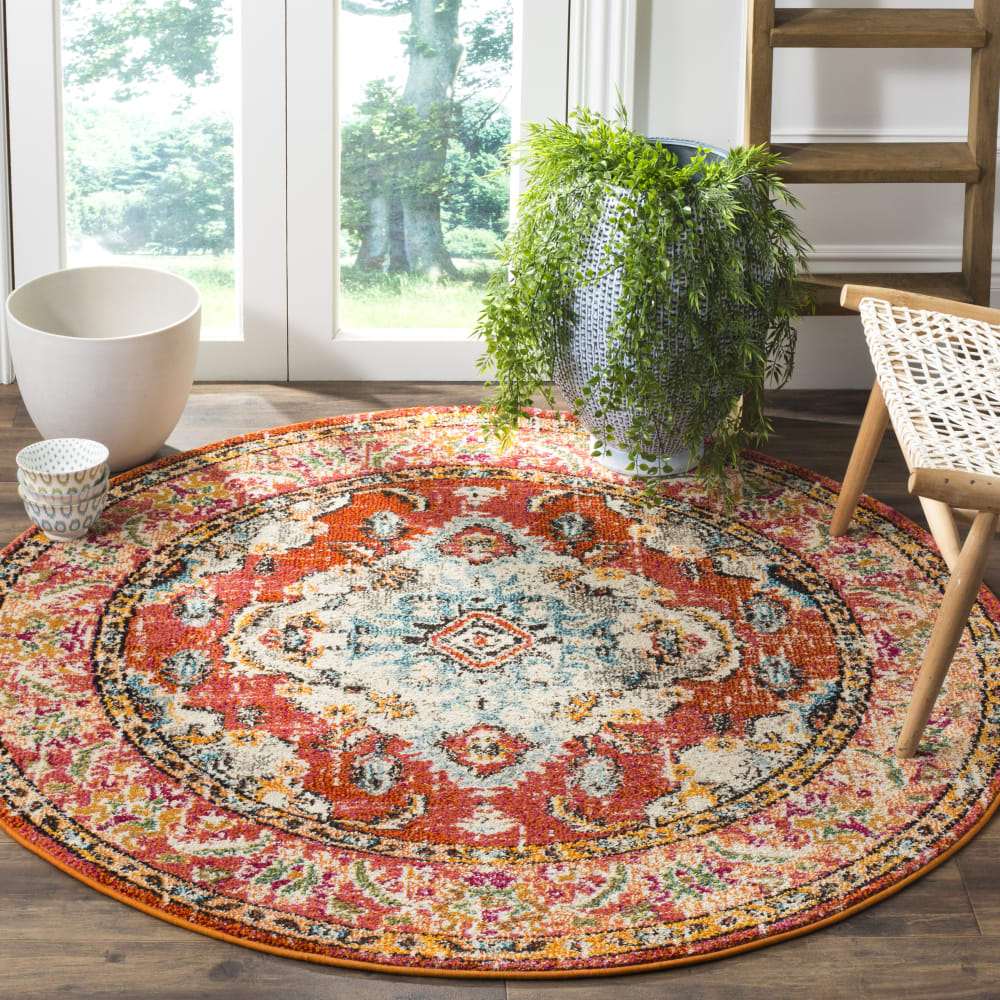 Tapis traditionnel en polypropylène orange/bleu, 122 cm — vue 3