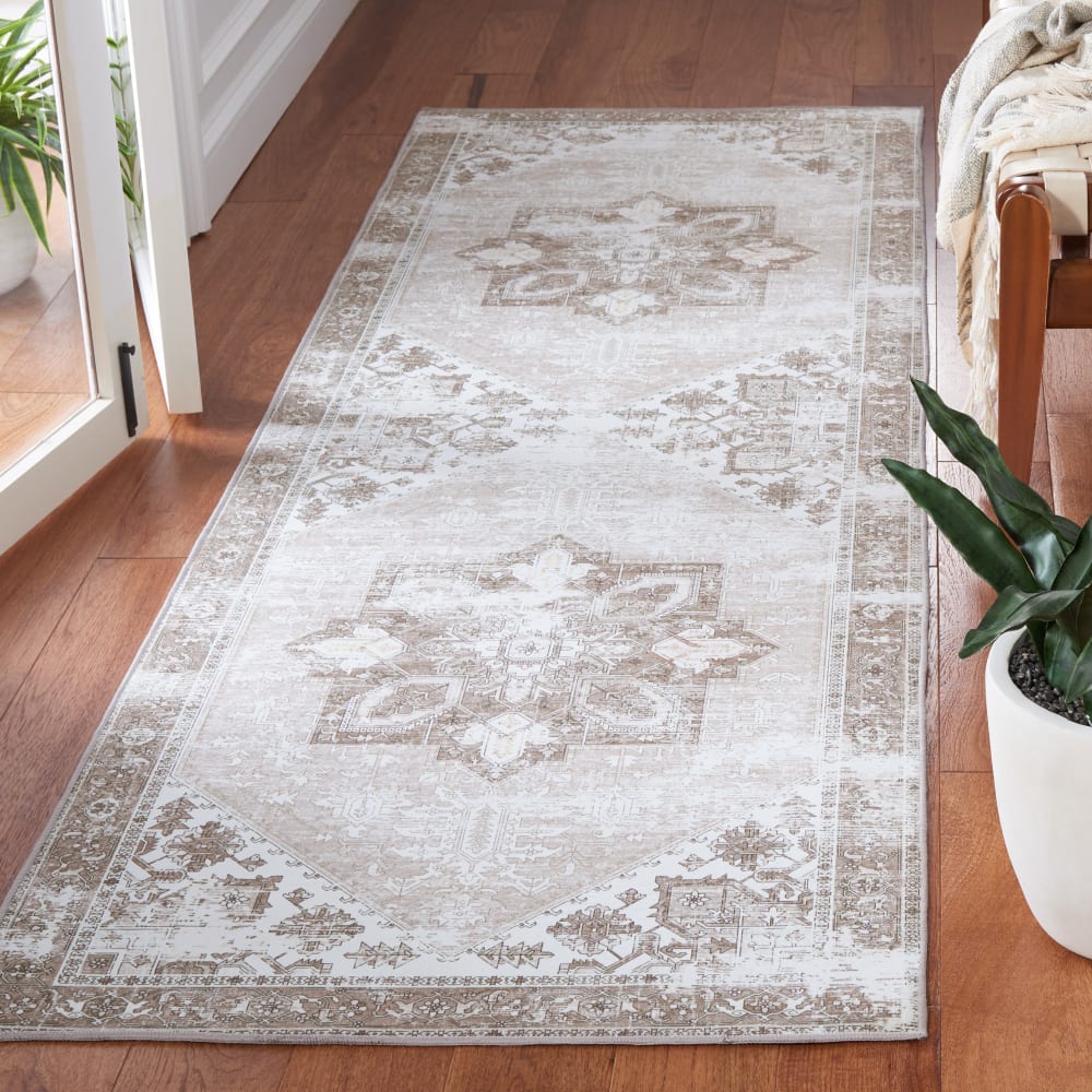 Tapis traditionnel en polyester vert/blanc, 76 x 183 cm — vue 3