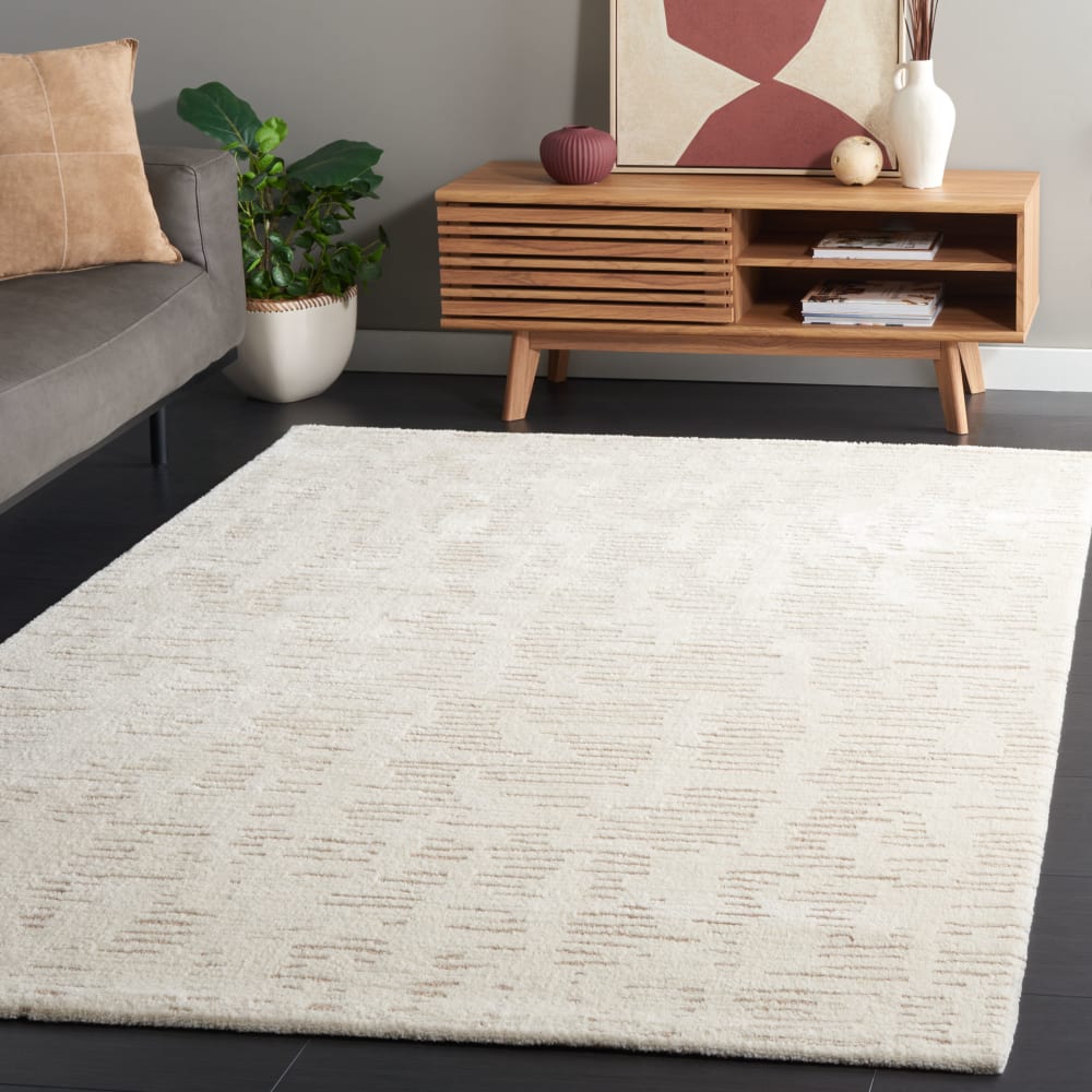 Tapis solide et tonale en polyester blanc/beige, 160 x 229 cm — vue 3