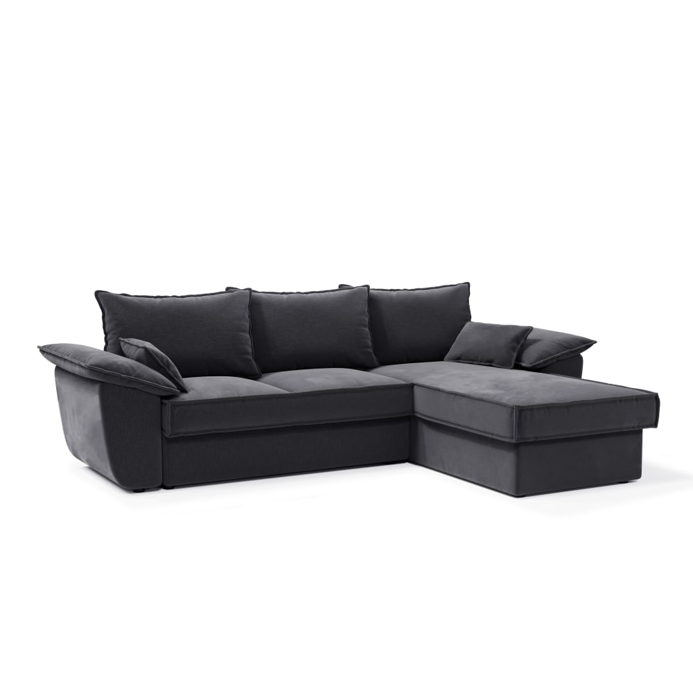 Canapé d'angle droit convertible 4 places en velours gris graphite