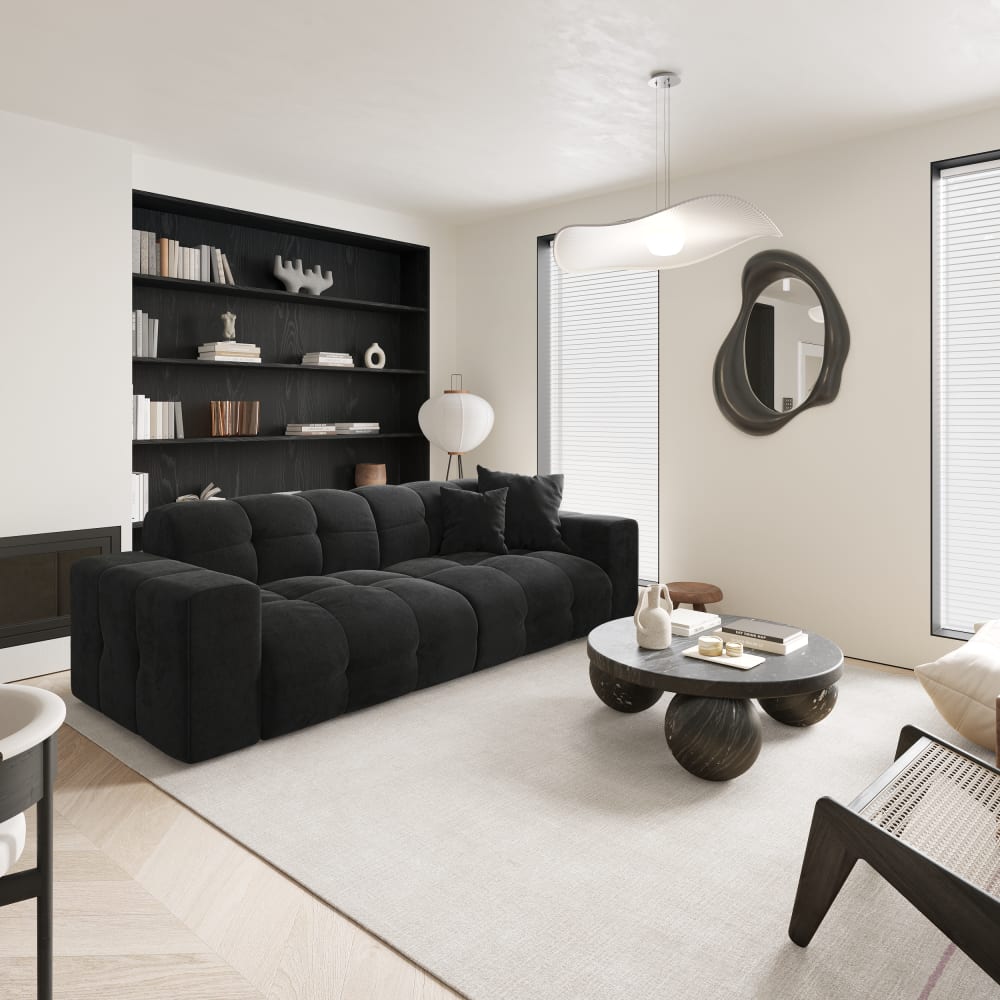 Canapé 4 places en velours anthracite foncé