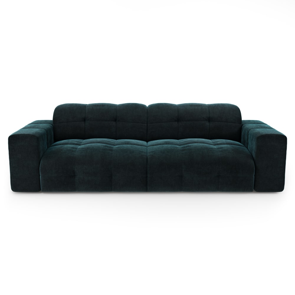 Canapé 4 places velours bleu paon 230cm