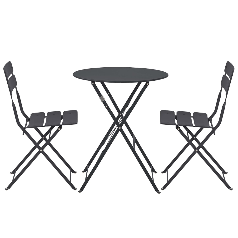 Table de terrasse ronde pliante et 2 chaises pliantes anthracite