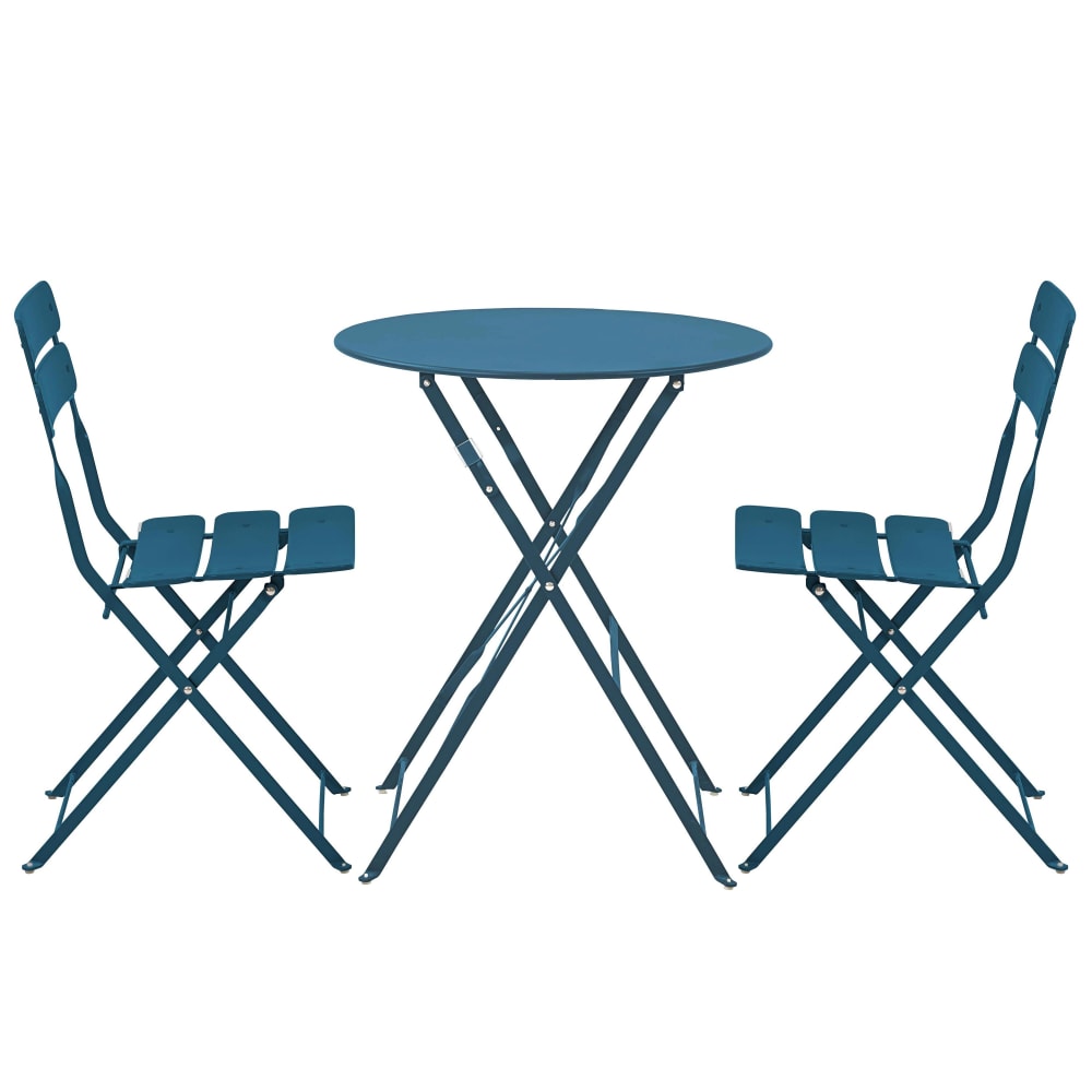 Table de terrasse ronde pliante et 2 chaises pliantes bleu pacific