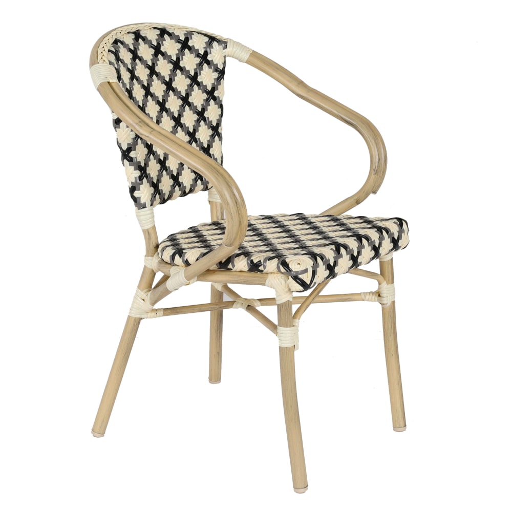 Fauteuil de terrasse bistrot parisien en aluminium et rotin noir