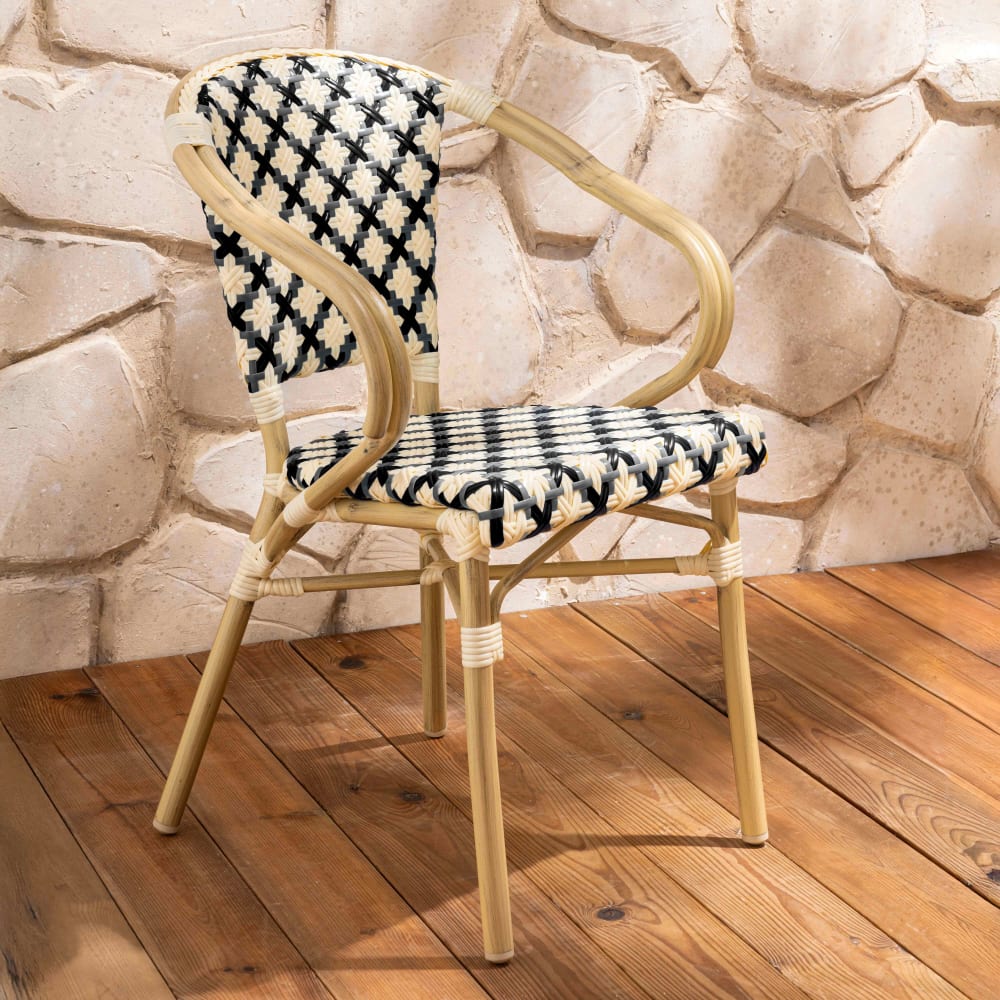 Fauteuil de terrasse bistrot parisien en aluminium et rotin noir