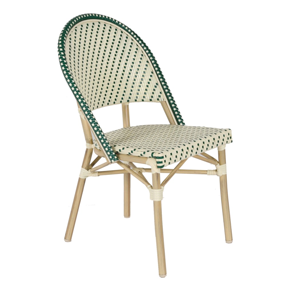 Chaise de terrasse bistrot parisien en aluminium et rotin vert foncé