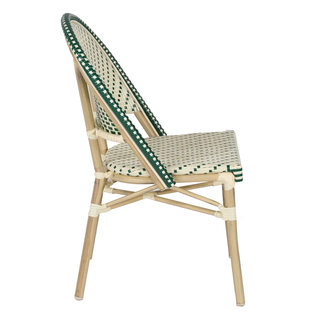 Chaise de terrasse bistrot parisien en aluminium et rotin vert foncé