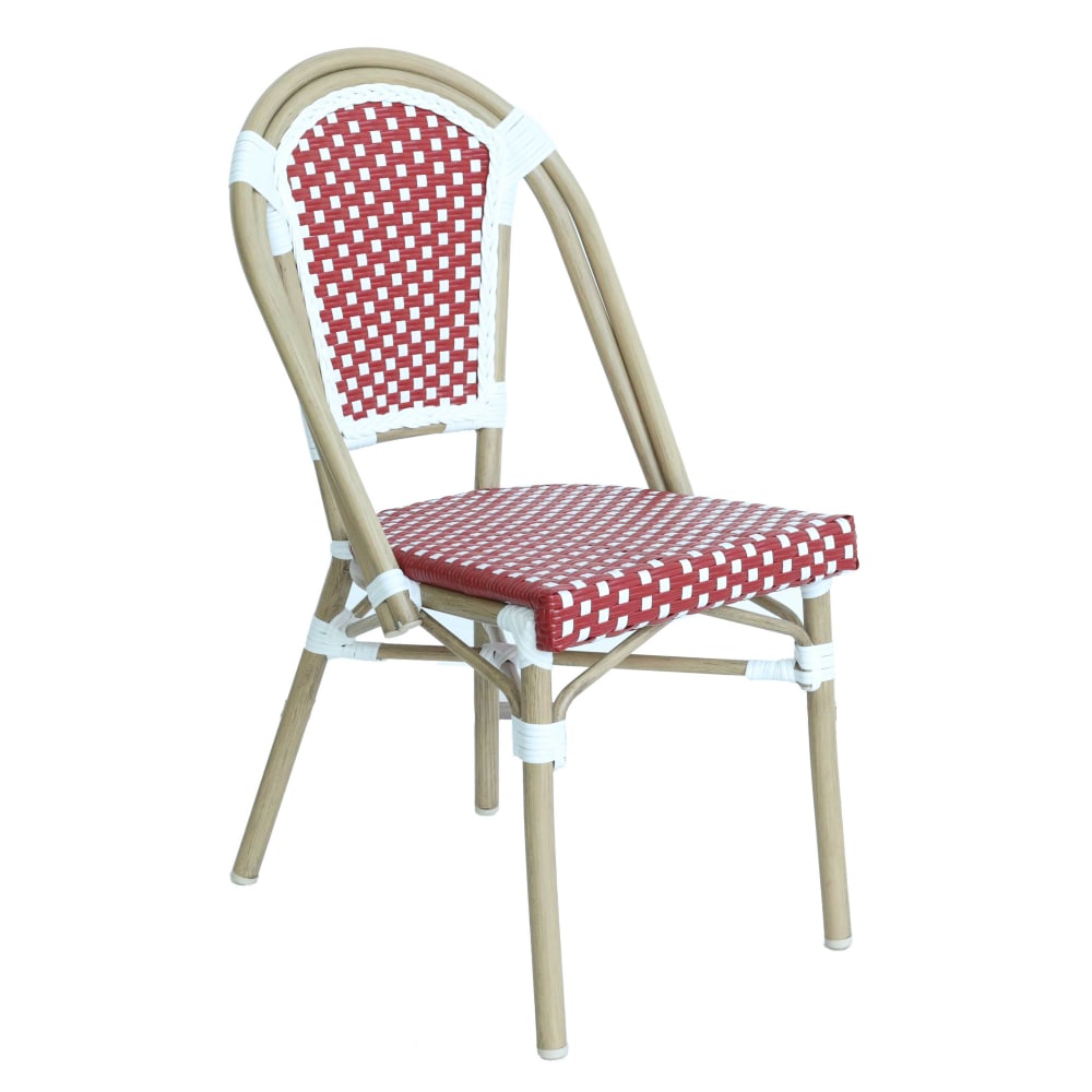 Chaise de terrasse bistrot parisien en aluminium et rotin rouge