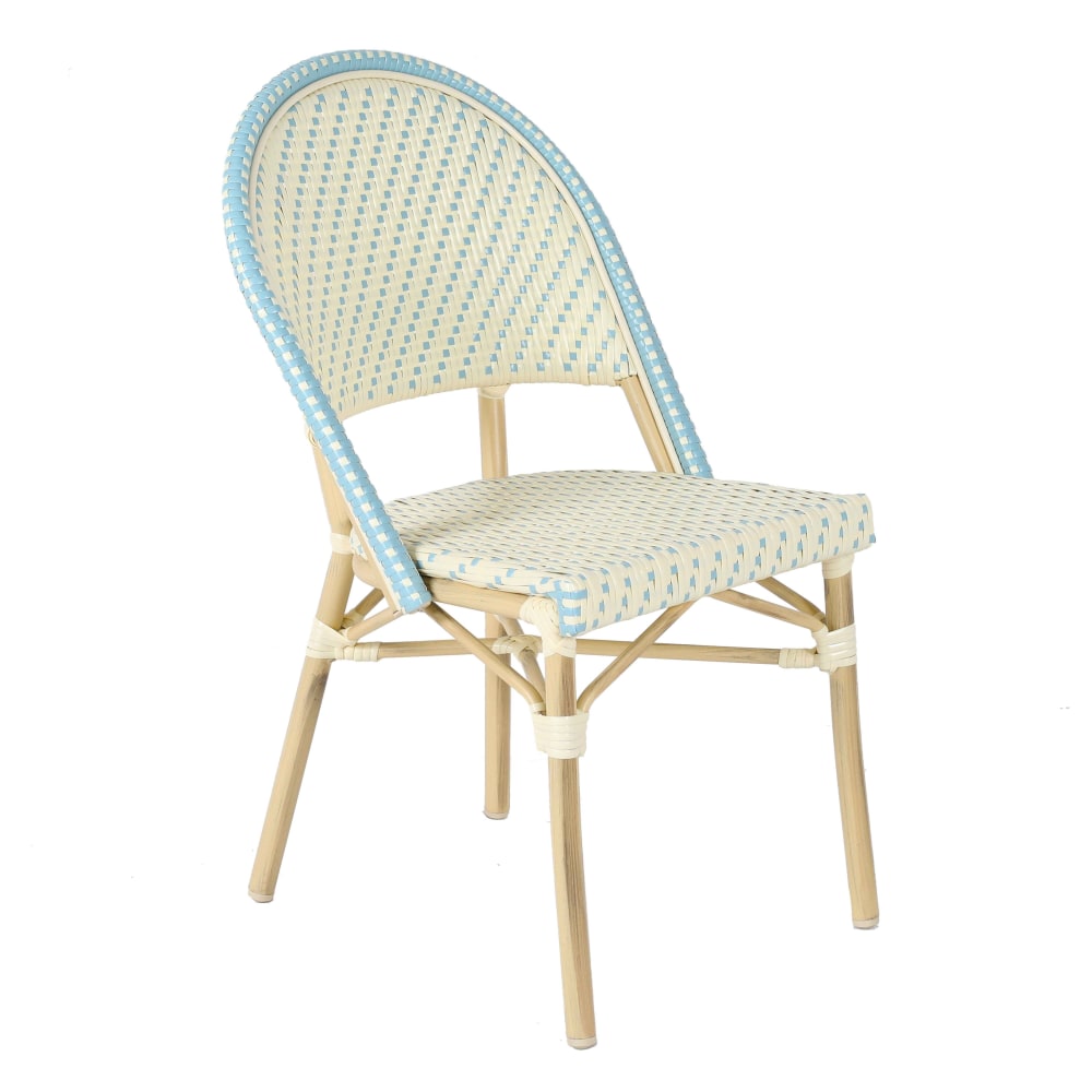 Chaise de terrasse bistrot parisien en aluminium et rotin bleu