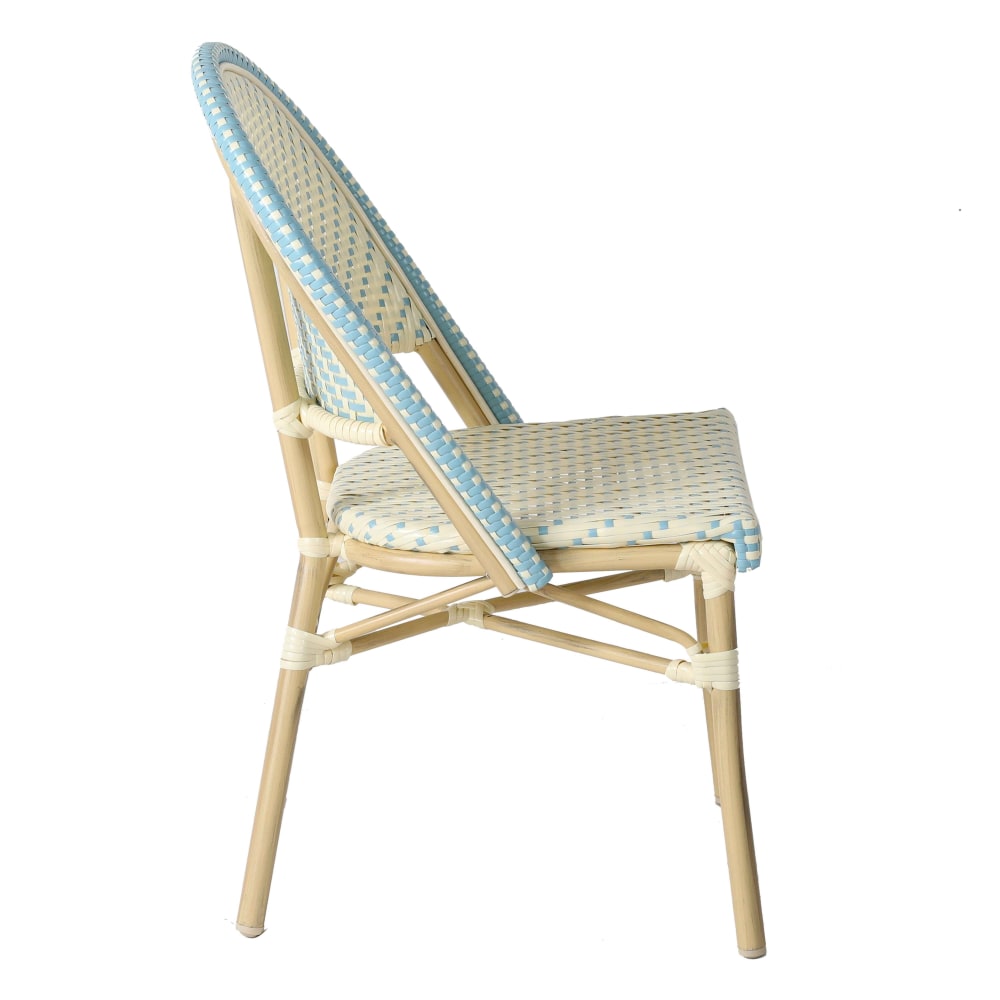 Chaise de terrasse bistrot parisien en aluminium et rotin bleu