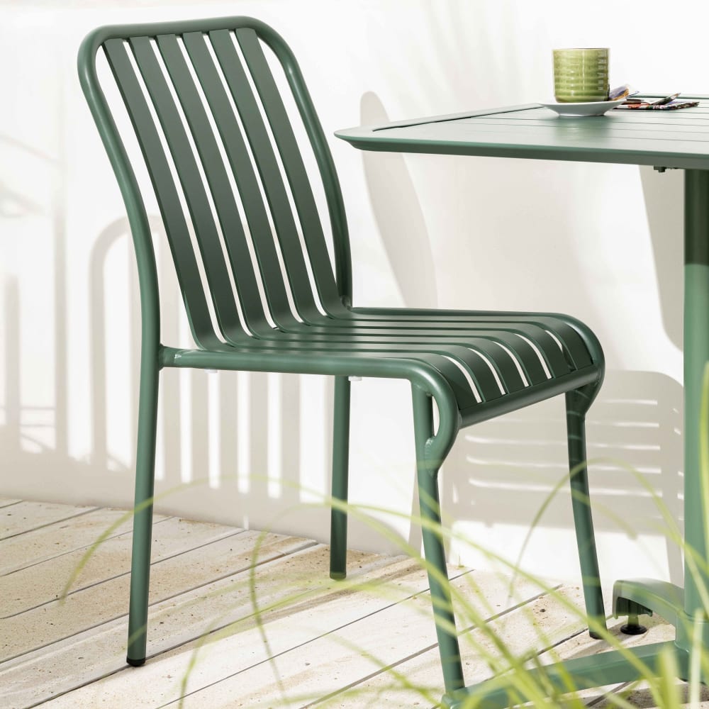 Chaise design de terrasse en aluminium vert foncé