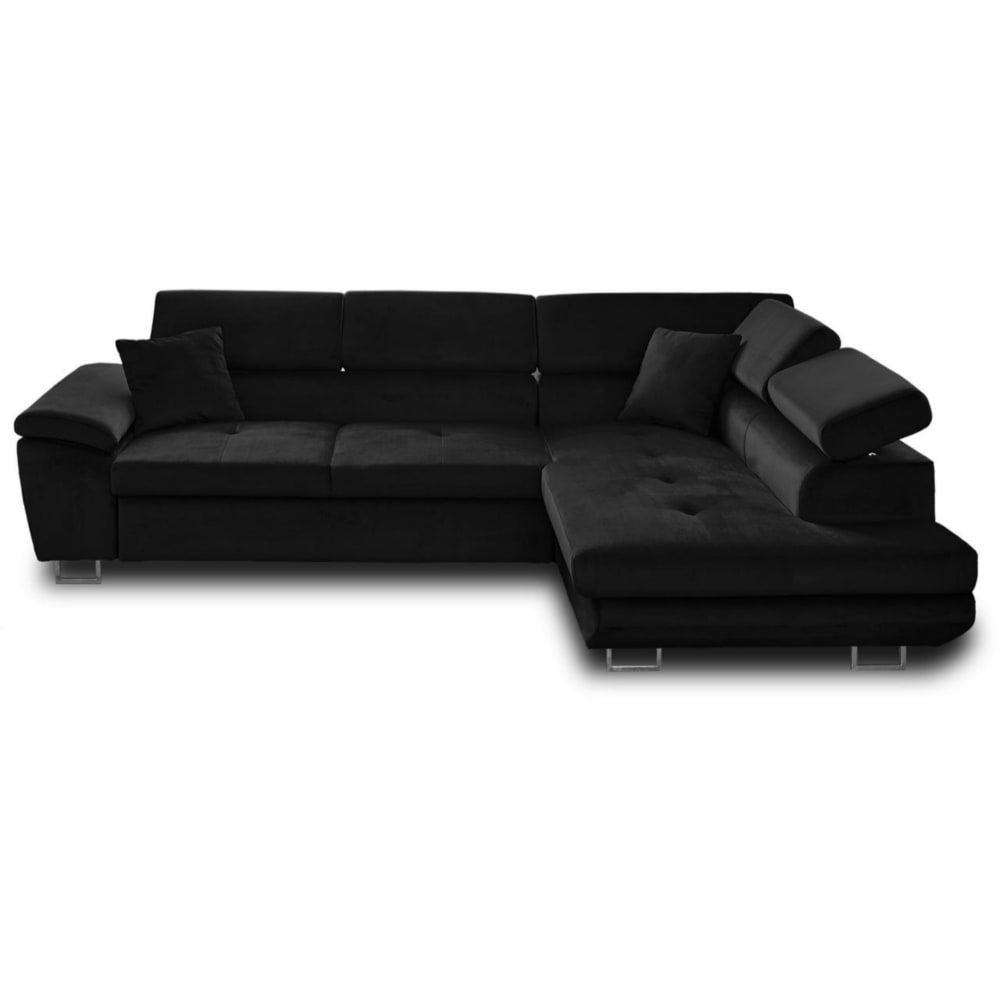 Canapé d'angle droit convertible 5 places en velours noir