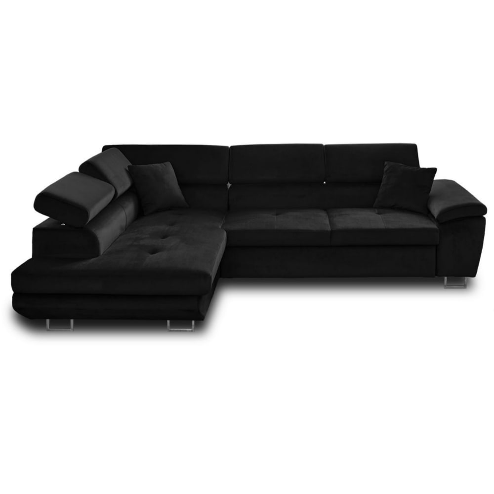 Canapé d'angle gauche convertible 5 places en velours noir