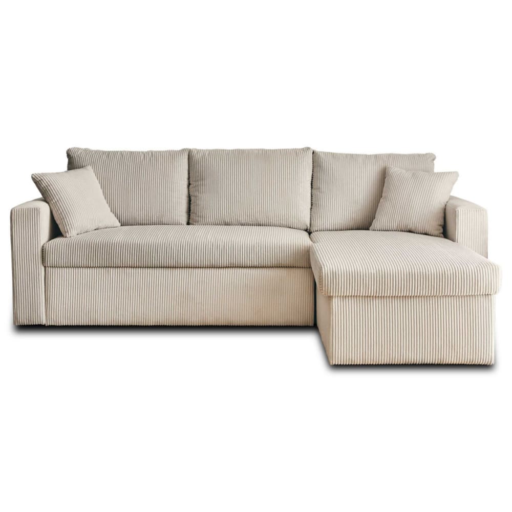 Canapé d'angle convertible 4 places en velours côtelé beige
