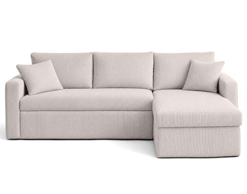 Canapé d'angle convertible 4 places en velours côtelé beige