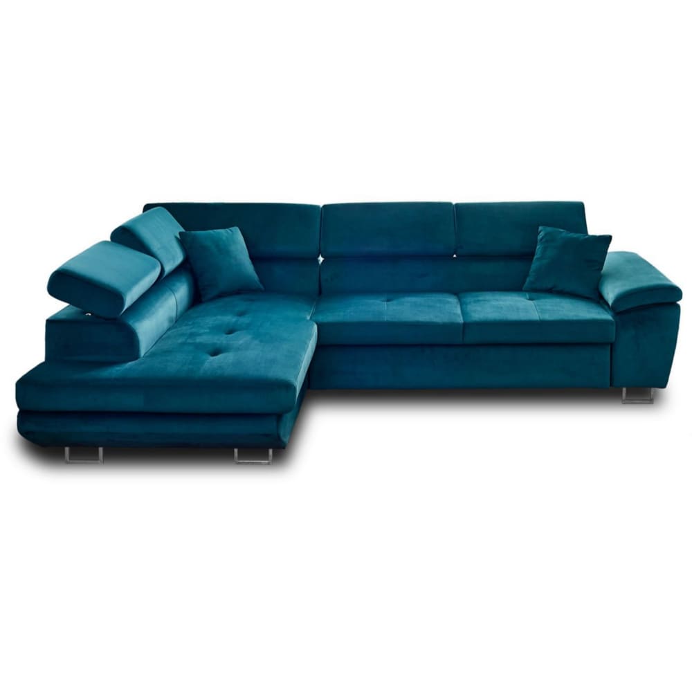 Canapé d'angle gauche convertible 5 places en velours bleu