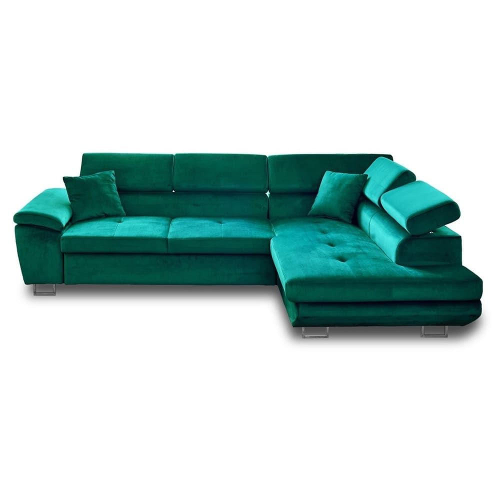 Canapé d'angle droit convertible 5 places en velours vert