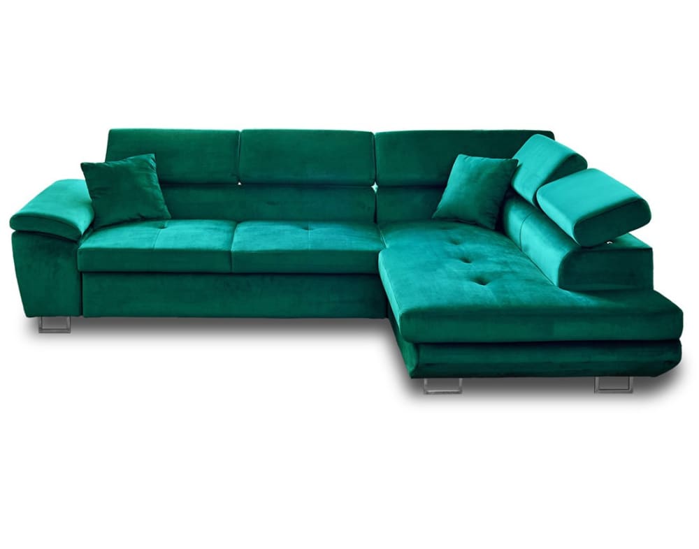 Canapé d'angle droit convertible 5 places avec coffre en velours vert - Maisons du Monde